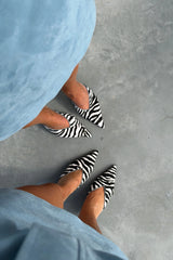 Ella Squire Zebra Suede Heels Zebra/Blue