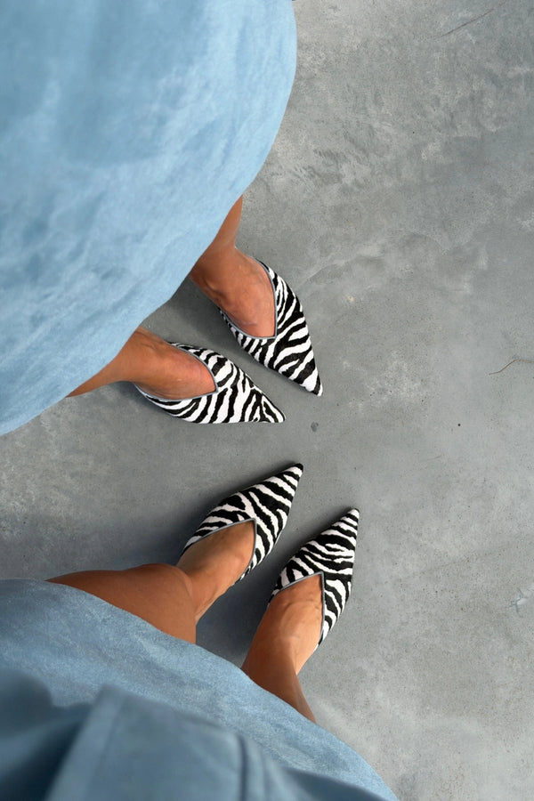 Ella Squire Zebra Suede Heels Zebra/Blue