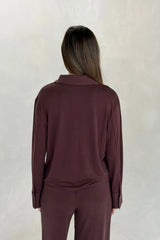 Hunter Long Sleeve Polo Top Chocolate by Sneaky Link, ultra soft stretch polo with a second-skin fit and button neckline.