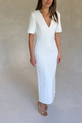 Bobbie Midi Dress White by Sneaky Link, tailored midi dress with V neck, perfect for events or polished styling