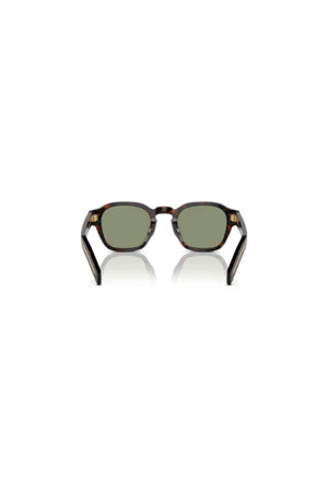 Radica Tortoise Sunglasses by Prada, Italian acetate pantos frames with polarised green lenses and metal-plaque temples.
