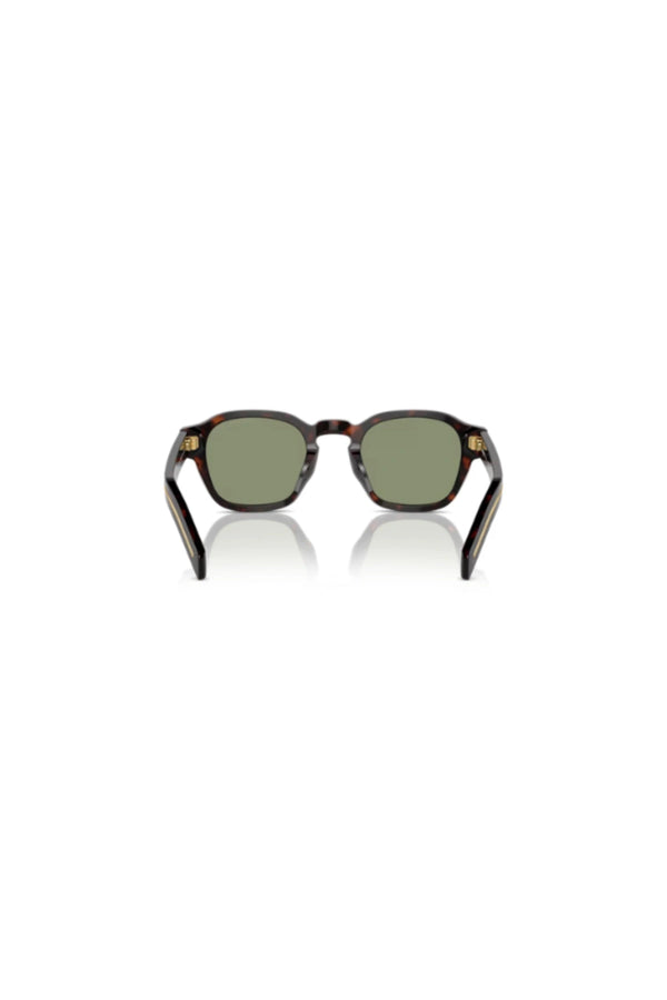 Radica Tortoise Sunglasses by Prada, Italian acetate pantos frames with polarised green lenses and metal-plaque temples.
