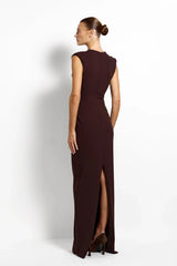 Analie Gown Coffee by Effie Kats, deep V neck maxi dress with sleek fit, perfect for formal events and evening styling