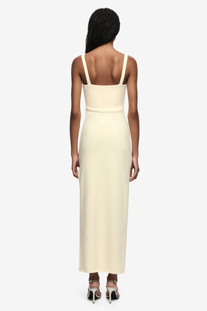 Leora Tuck Maxi Dress Lemon Sorbet by Bec + Bridge, fitted crepe maxi dress, perfect for formal occasions