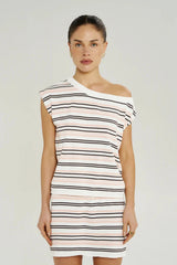 Knit Mini Skirt in Dusty Rose Pink by Summi Summi, a cotton knit mini with soft stripes and an elastic waistband for everyday wear.