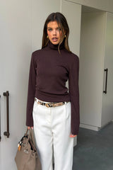 Ella Squire Wool Turtle Neck Long Sleeve Top Chocolate