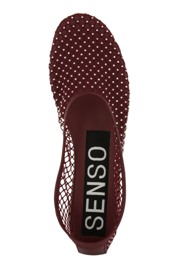 Clarissa Ballet Flat Merlot by Senso – Sheer mesh flats with crystal embellishments and rounded toe for a chic, sparkling everyday look.