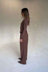Kinsley Pinstripe Tailored Pant Chocolate Stripe by Sneaky Link, wide leg tailored pants for chic office styling