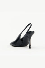 Claire Black Oily Crinkle Leather by Alias Mae, slingback leather heel with teardrop heel, perfect for work or evening styling