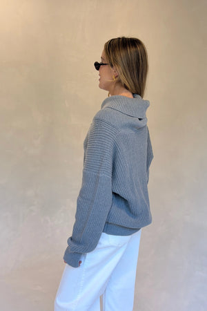 Olsen Drape Neck Knit Sweater Grey
