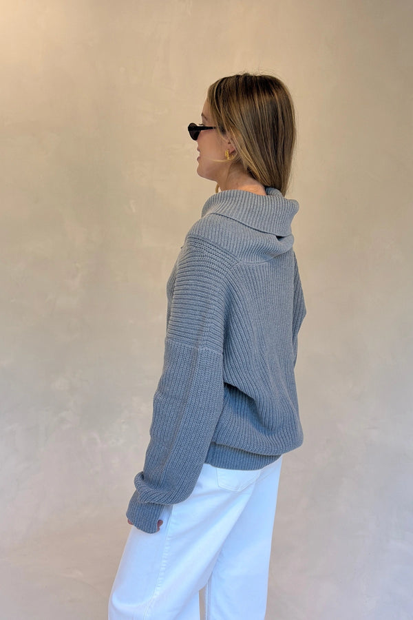 Olsen Drape Neck Knit Sweater Grey