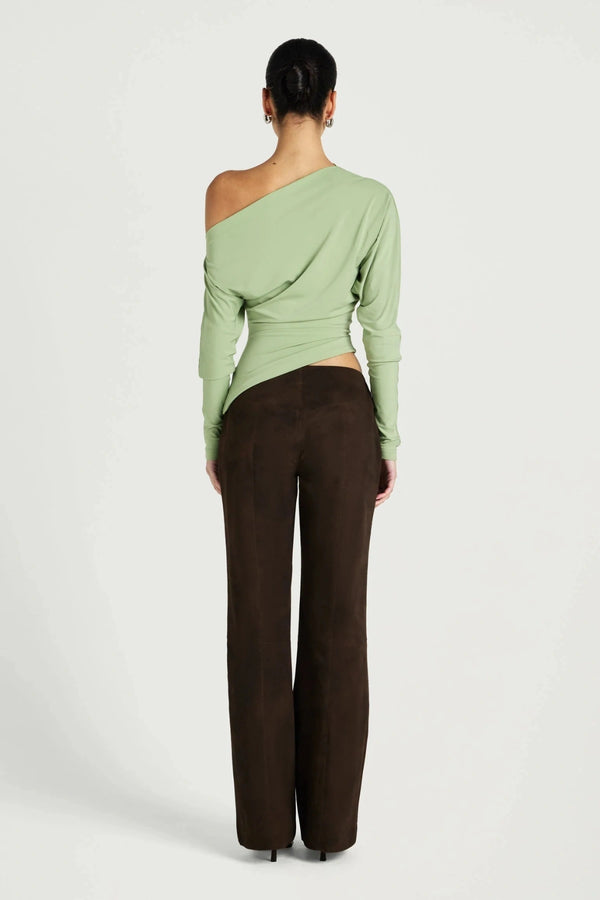 Enya Long Sleeve Top Pear by Benni, off shoulder jersey top with twist hem, perfect for elevated day to night styling