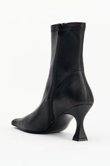 Amelia Black Stretch Leather by Alias Mae, sleek stretch leather boot with square toe, perfect for day to night styling