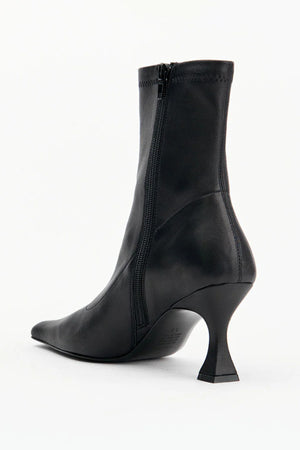 Amelia Black Stretch Leather by Alias Mae, sleek stretch leather boot with square toe, perfect for day to night styling
