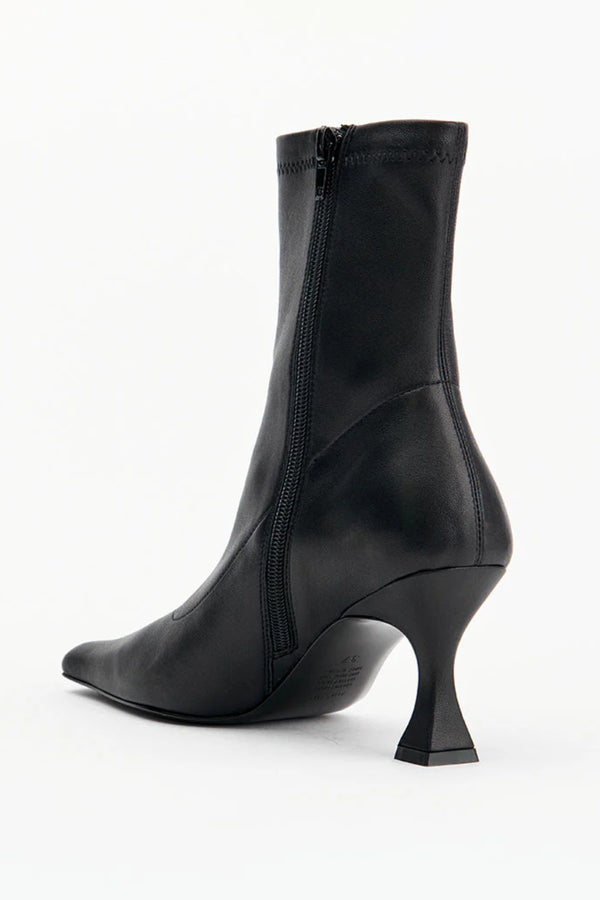 Amelia Black Stretch Leather by Alias Mae, sleek stretch leather boot with square toe, perfect for day to night styling