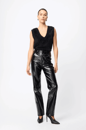 Slumber Vest Black by Mossman – Cozy yet chic high-loft knit vest with relaxed fit and V-neckline, perfect for layering or standalone style.