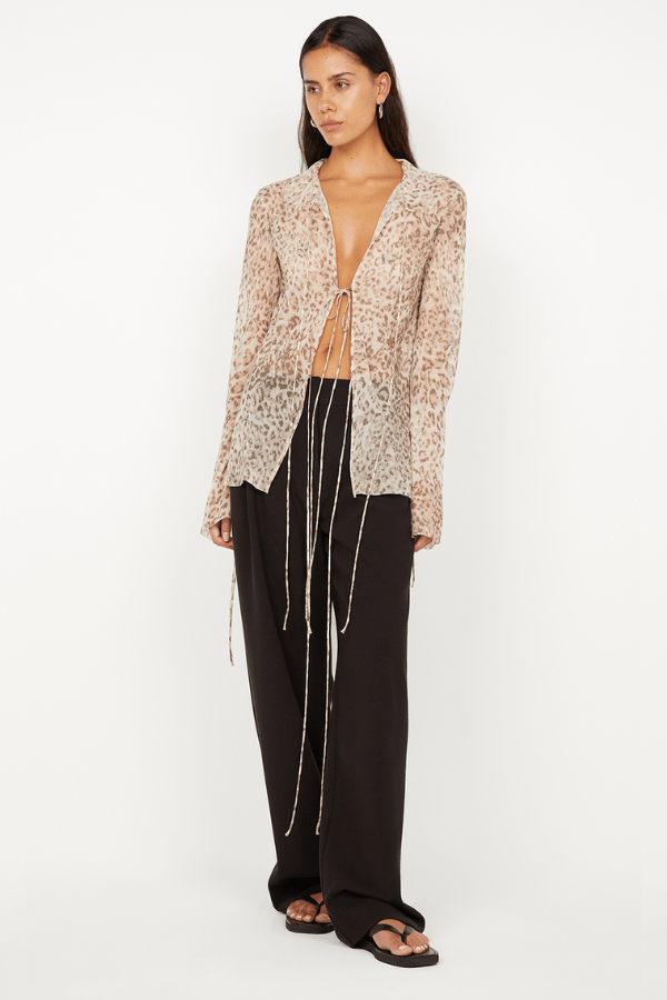 Feline Tie Blouse Leopard Faded