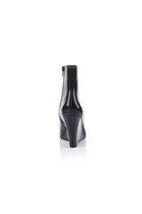 Flynn Boot Black Leather by Lana Wilkinson, pointed ankle leather boot with wedge heel, perfect for work or evening styling