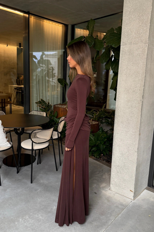 Ella Squire Long Sleeve Maxi Dress Chocolate