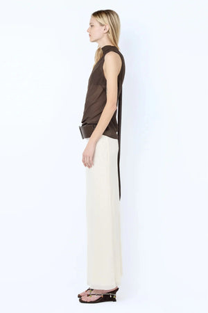 Augustin Scarf Top by Bec + Bridge — sheer asymmetric georgette top with elegant neck scarf detail, perfect for evening wear.