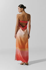 Lola Maxi Dress Atardecer de Colca by Baobab, strapless satin maxi dress with open back, perfect for resort or evening styling
