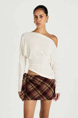 Enya Long Sleeve Top by Benni, off shoulder jersey top with twist hem, perfect for elevated day to night styling
