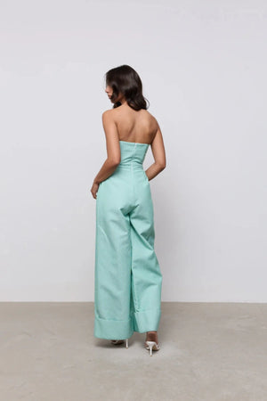 Cotton Mix Pinstripe Jumpsuit Green Pinstripe