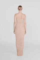 Veranera Pétalo by Maygel Coronel – A bold, romantic ruched mesh dress with floral appliqués and asymmetric cut-outs, perfect for trendy sunset soirées and elegant evening occasions.