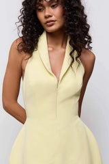 Cotton Mix Zip Collar Mini Dress Lemon by Odd Muse, structured mini dress with zip collar and cinched waist