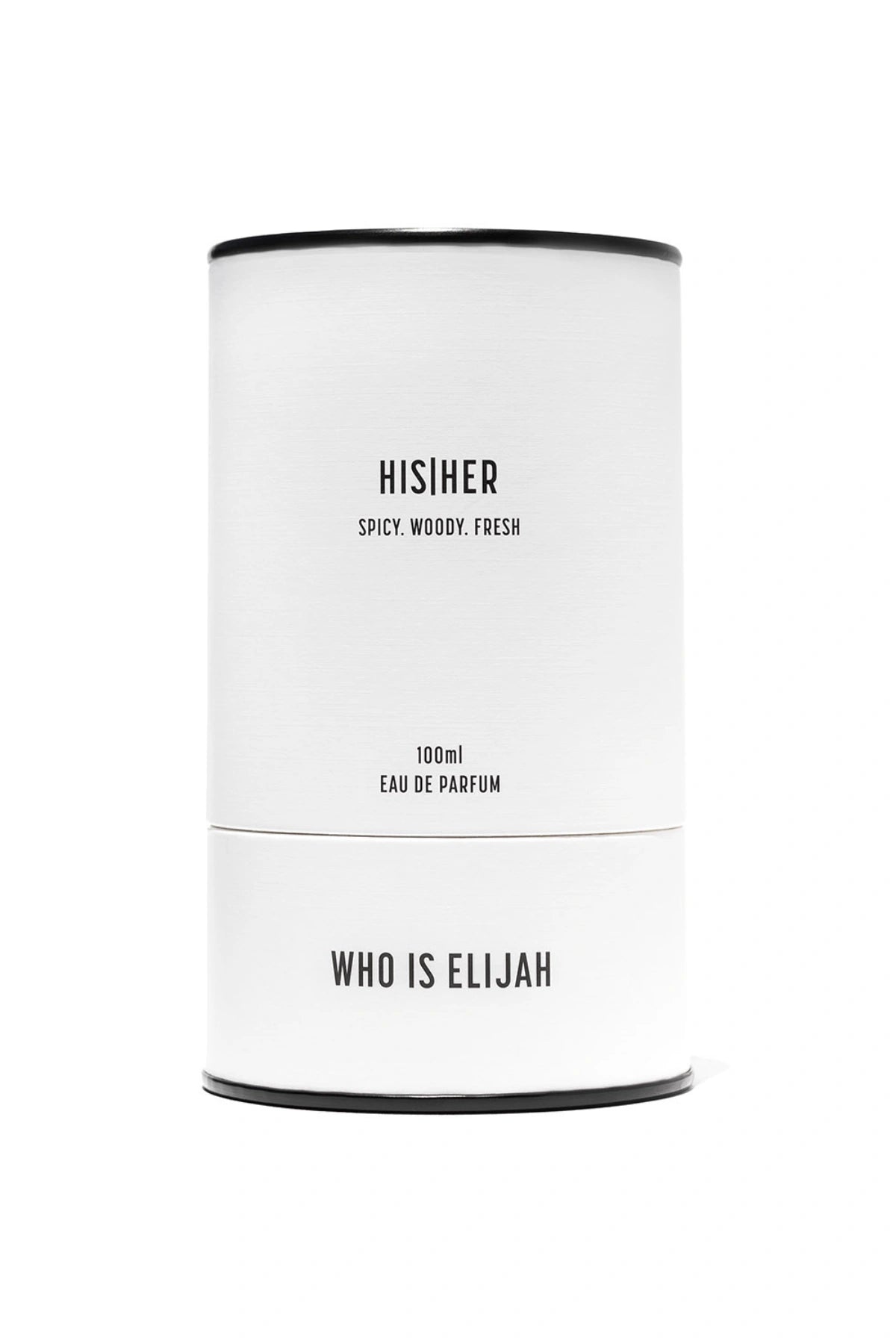 His|Her by Who Is Elijah, a unisex scent blending bergamot, violet leaf, fir needle, sandalwood, musk, amber, and oudh.