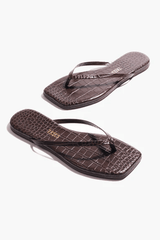 Square Toe Lily Carob Croc by Tkees, croc embossed leather slide sandal, perfect for elevated everyday styling