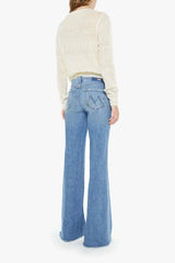The Doozy Fray Heads or Tails by Mother, high rise flare jeans with frayed hem, perfect for vintage inspired everyday styling