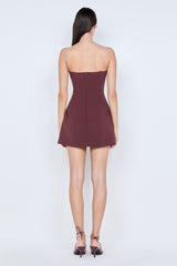 Romee Strapless Mini Dress Raisin by Bec + Bridge, structured crepe mini dress for cocktail and evening events