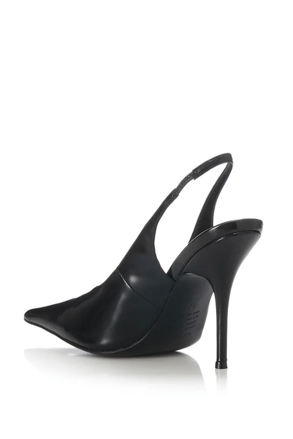 Lorna Black Box by Alias Mae, sleek leather slingback heels with pointed toe and 10.5cm heel, perfect for day to night wear with modern elegance.