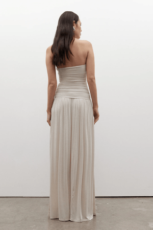 Leah Dress Baby by Bayse – A chic strapless maxi with ruched bodice and stretchy fabric for a flattering fit, ideal for formal events and elegant evenings.