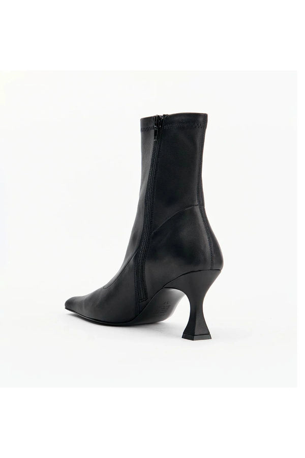Amelia Black Stretch Leather by Alias Mae, sleek stretch leather boot with square toe, perfect for day to night styling