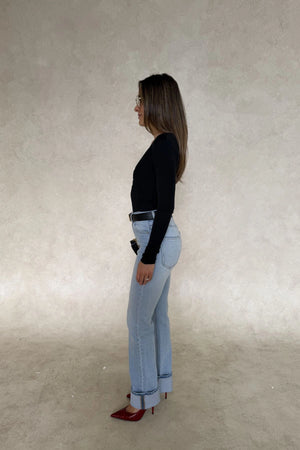 Haley Long Sleeve Top Black by Sneaky Link. Soft modal blend with long sleeves, low neckline, and structured front. Perfect for night outs.