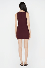Clover Mini Dress Plum by Bec + Bridge – A trendy ’90s-inspired mini with a sleek straight neckline and slim, flattering silhouette, perfect for cocktail parties and stylish dates.