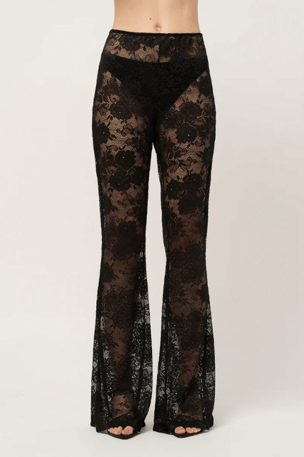 Michael Lo Sordo | Women's Lace Flared Pant Black | Girls With Gems