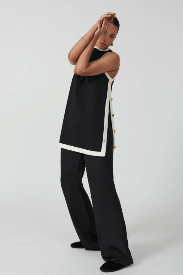 Onte | Selena Button Tunic Black/Ivory | Girls With Gems