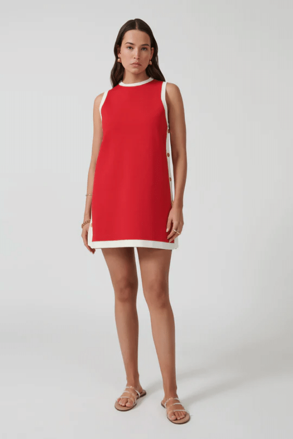 Onte | Selena Button Tunic Red/Ivory | Girls With Gems