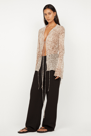 Feline Tie Blouse Leopard Faded