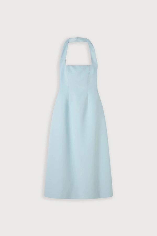 Cotton Mix Halter Midi Dress Powder Blue by Odd Muse, structured halter midi dress for elegant occasions