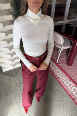 Eloise High V Neck Knit Top Ivory by Sneaky Link, slimming long sleeve knit perfect for work or dinner styling