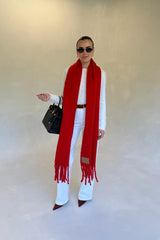 Freya Knitted Scarf Red by Sneaky Link, ultra soft red knit scarf, perfect for cozy winter layering