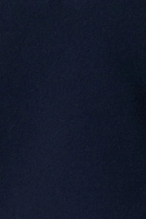 Onte Nerea Sweater in navy and ivory with half zip, two-tone collar, drawstring waist, and relaxed oversized fit.