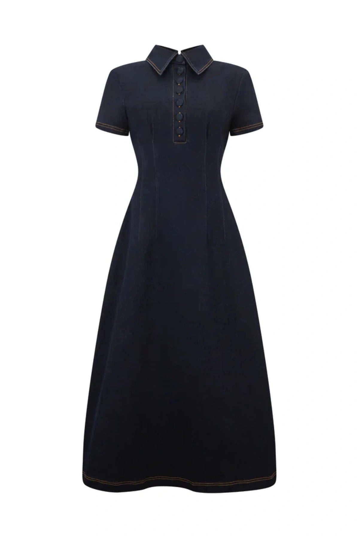 The Ultimate Muse Denim Collared Midi Dress Blue