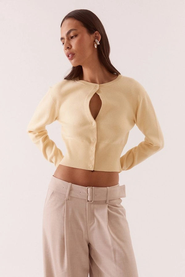 Alani Cardigan Custard by Sovere, soft knit cardigan with keyhole detail, perfect for layering or everyday styling
