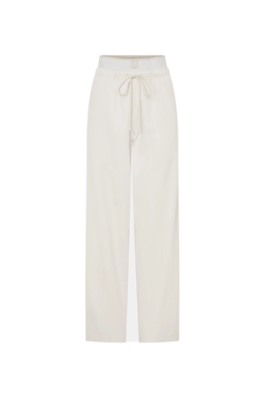 Cella Monogram Elastic Pant White by Camilla and Marc, relaxed mid-rise pants with monogram waistband, slant pockets, and panel detailing.