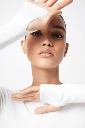 Camden Top Off White by Mossman, soft double-layered ribbed jersey with boat neckline and thumb sleeves, perfect for trendy layering and chic day-to-night looks.